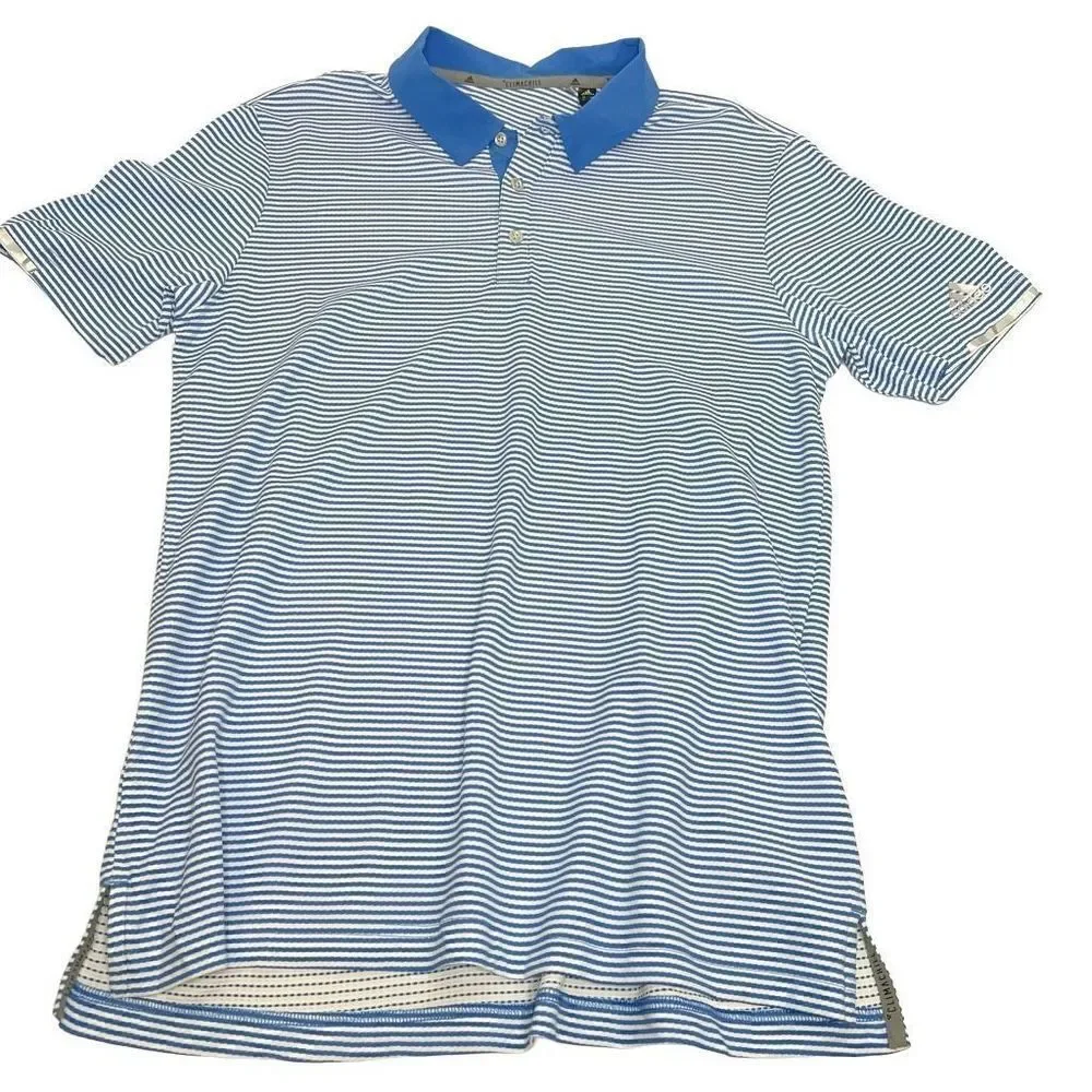 Adidas climachill blue tonal striped golf polo shirt size M